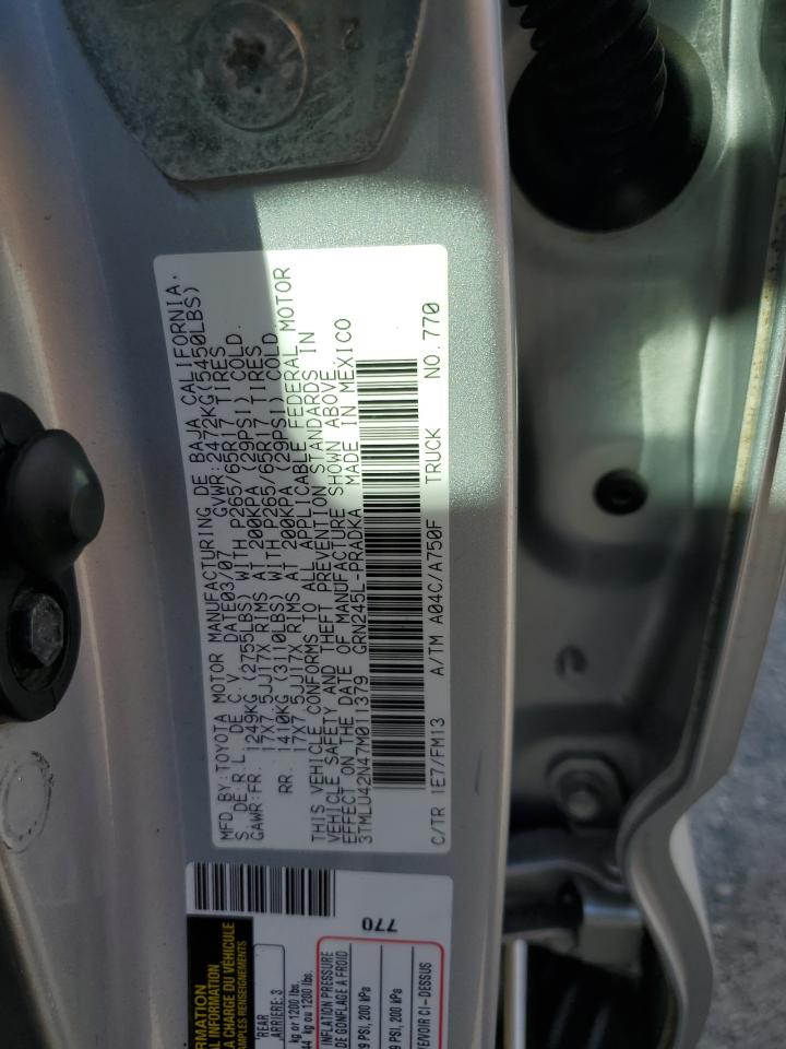 2007 Toyota Tacoma Double Cab VIN: 3TMLU42N47M011379 Lot: 85854425