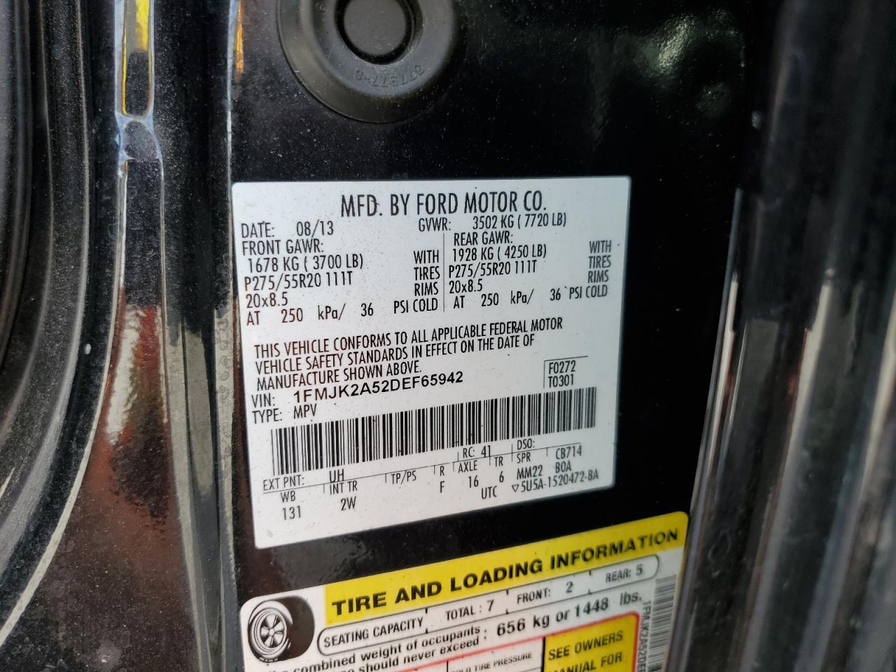 2013 Ford Expedition El Limited VIN: 1FMJK2A52DEF65942 Lot: 89846985