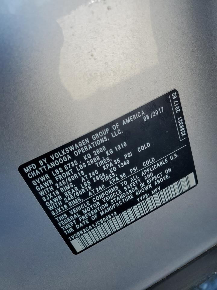 2018 Volkswagen Atlas VIN: 1V2BR2CA1JC509513 Lot: 86679325