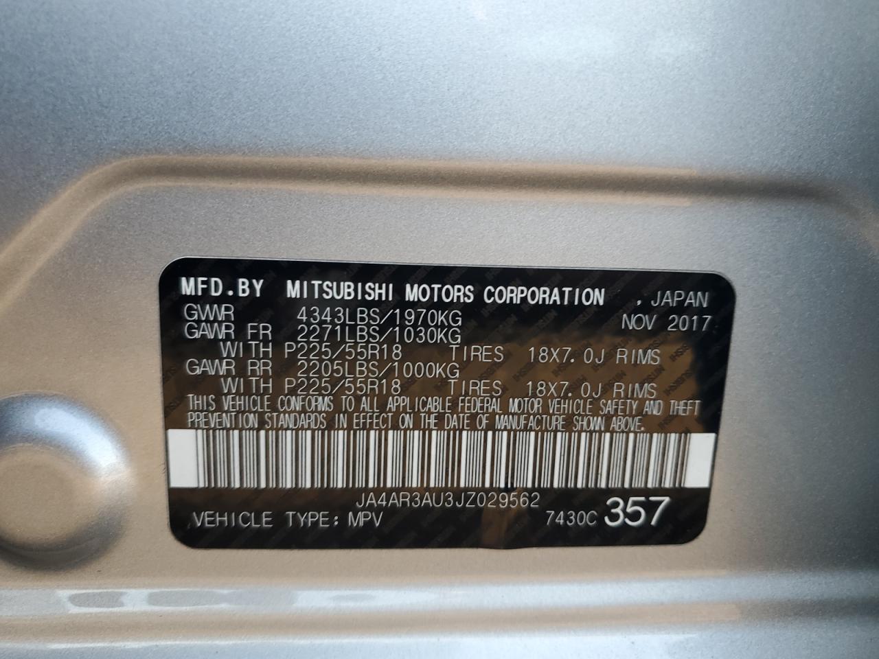 2018 Mitsubishi Outlander Sport Es VIN: JA4AR3AU3JZ029562 Lot: 86549705