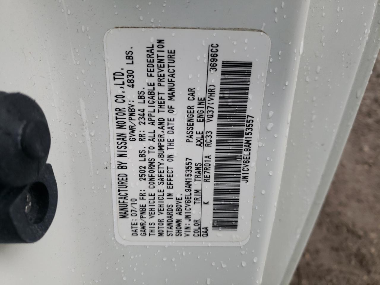 2010 Infiniti G37 VIN: JN1CV6EL9AM153557 Lot: 82743935