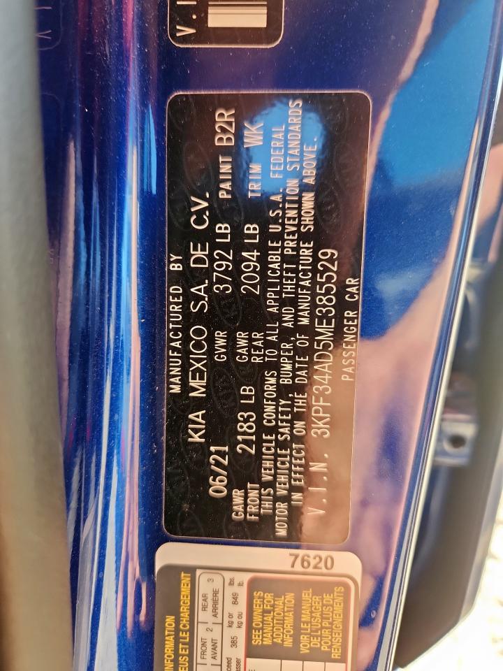 2021 Kia Forte Gt Line VIN: 3KPF34AD5ME385529 Lot: 85913015
