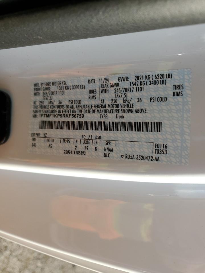 2024 Ford F150 Xl VIN: 1FTMF1KP9RKF56759 Lot: 87288995