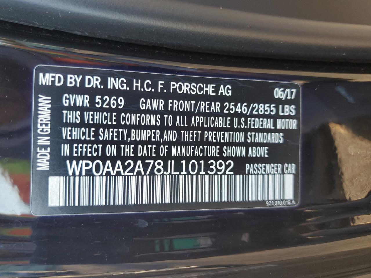 2018 Porsche Panamera 4 VIN: WP0AA2A78JL101392 Lot: 86838965