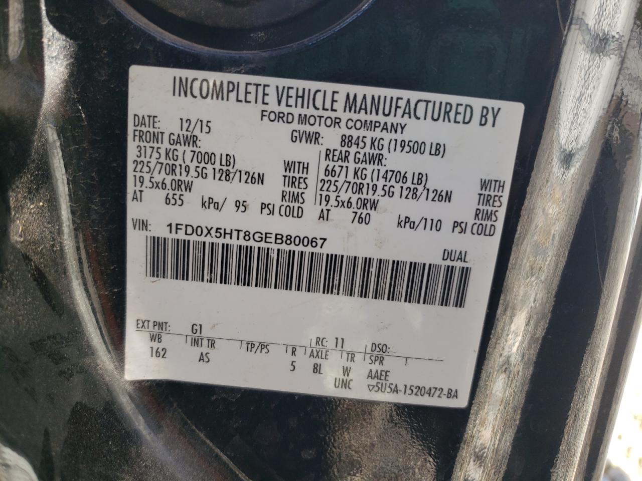 2016 Ford F550 Super Duty VIN: 1FD0X5HT8GEB80067 Lot: 84554365