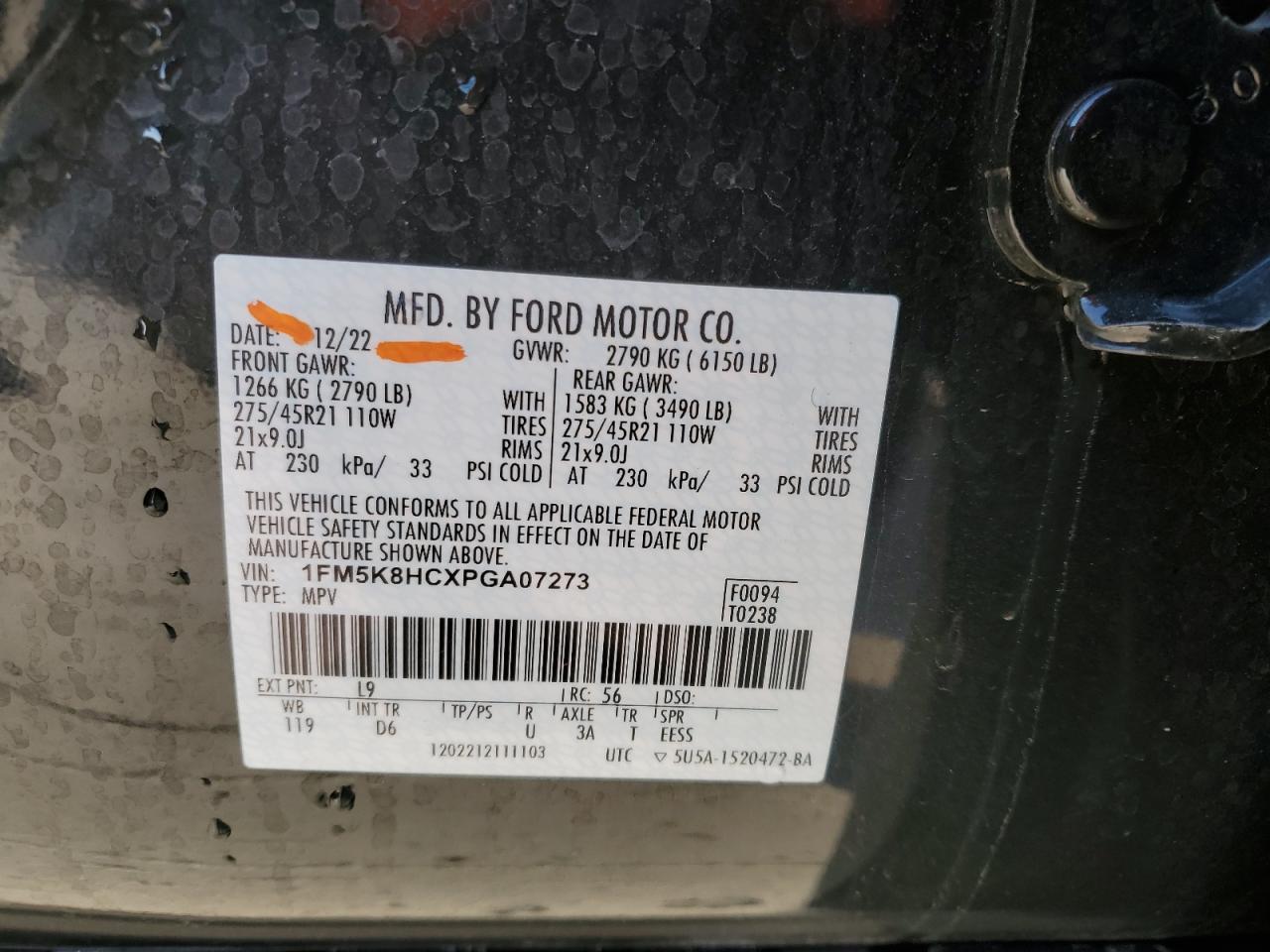 2023 Ford Explorer Platinum VIN: 1FM5K8HCXPGA07273 Lot: 83844845