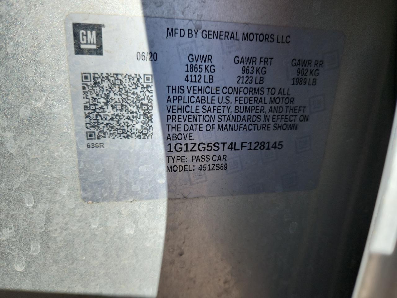2020 Chevrolet Malibu Rs VIN: 1G1ZG5ST4LF128145 Lot: 82719245