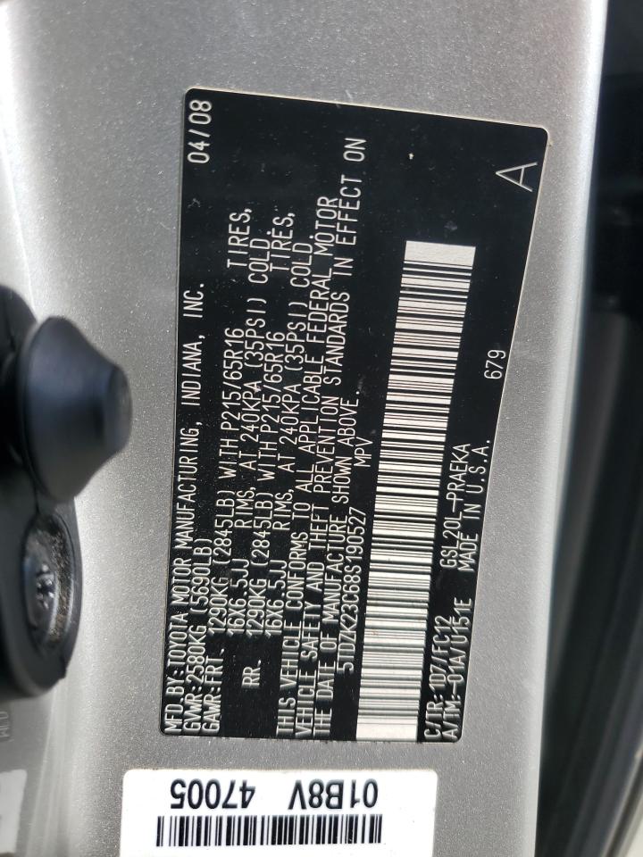 2008 Toyota Sienna Ce VIN: 5TDZK23C68S190527 Lot: 82192885