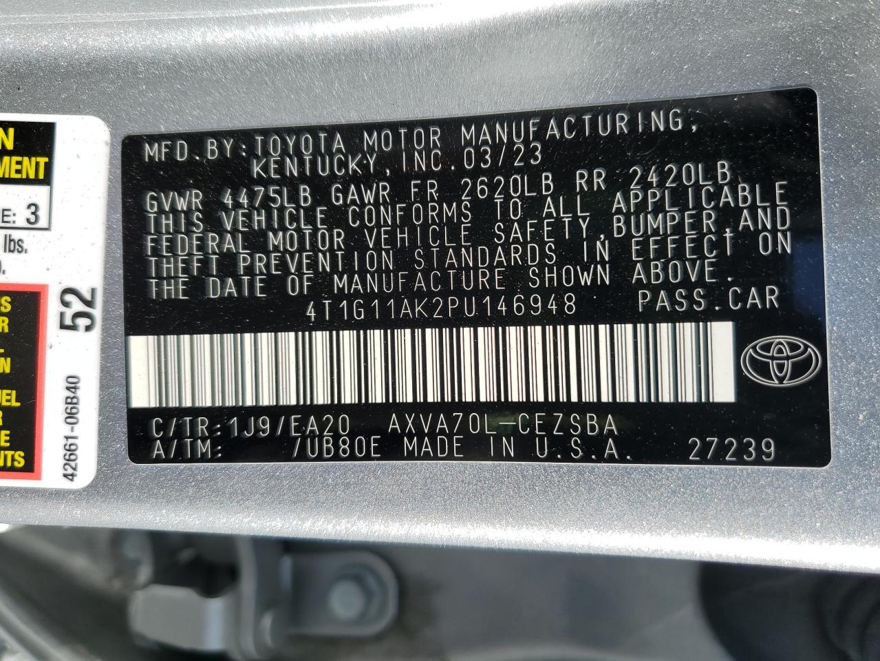 2023 Toyota Camry Se Night Shade VIN: 4T1G11AK2PU146948 Lot: 81968955