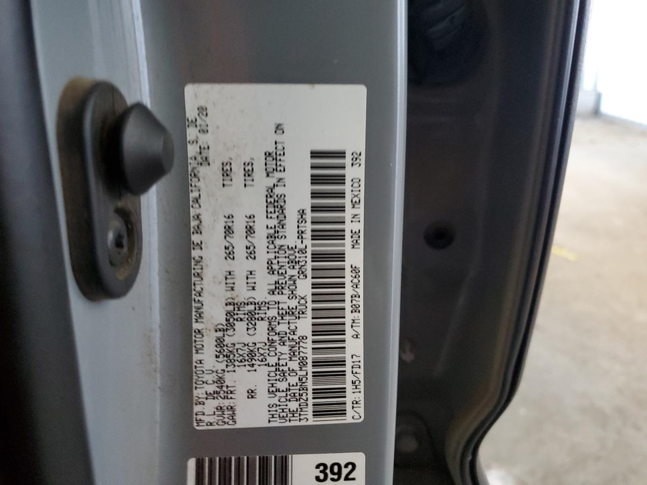 2020 Toyota Tacoma Double Cab VIN: 3TMDZ5BN5LM087778 Lot: 82254555