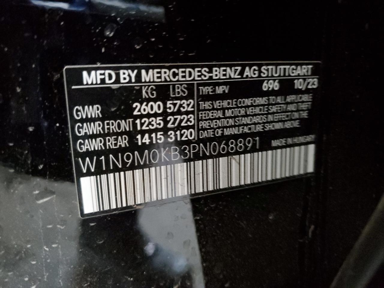 2023 Mercedes-Benz Eqb 300 4Matic VIN: W1N9M0KB3PN068891 Lot: 86065625
