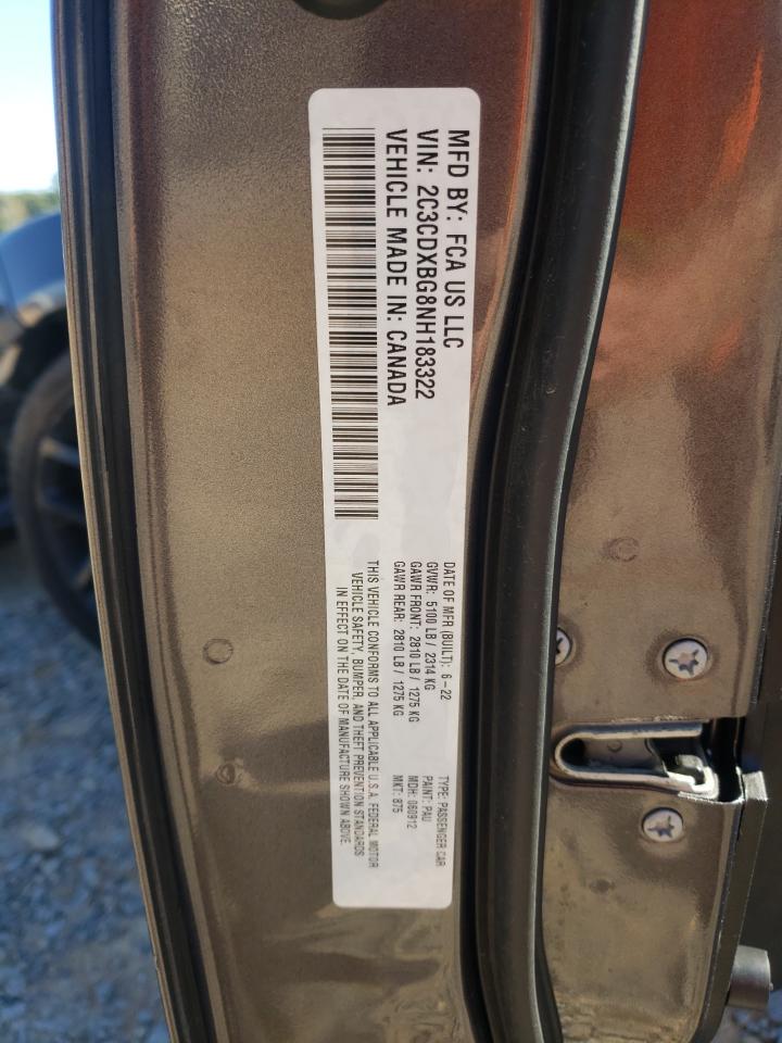 2022 Dodge Charger Sxt VIN: 2C3CDXBG8NH183322 Lot: 82337825