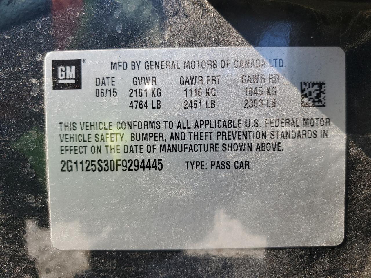 2015 Chevrolet Impala Lt VIN: 2G1125S30F9294445 Lot: 85885195