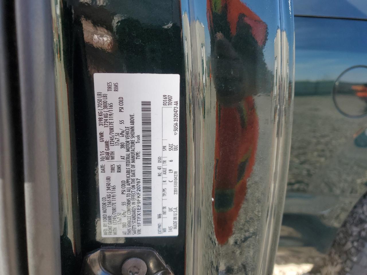 2015 Ford F150 Super Cab VIN: 1FTFX1EF9FKF20767 Lot: 84882805