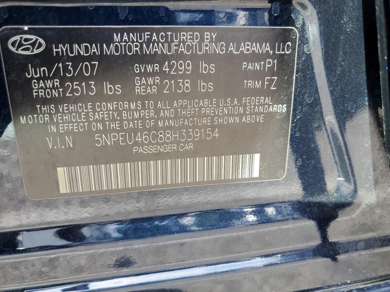 2008 Hyundai Sonata Se VIN: 5NPEU46C88H339154 Lot: 86244455