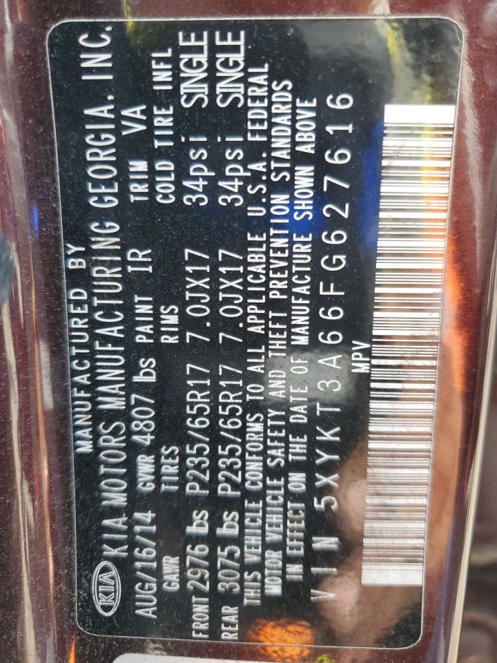 2015 Kia Sorento Lx VIN: 5XYKT3A66FG627616 Lot: 84418895