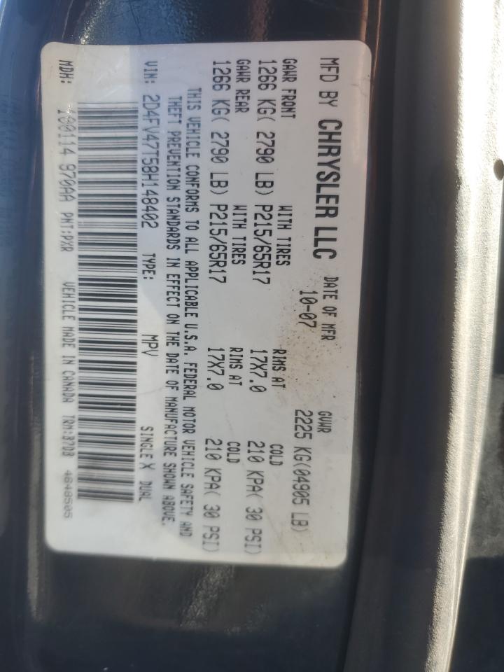 2008 Dodge Magnum VIN: 2D4FV47T58H148402 Lot: 87116895