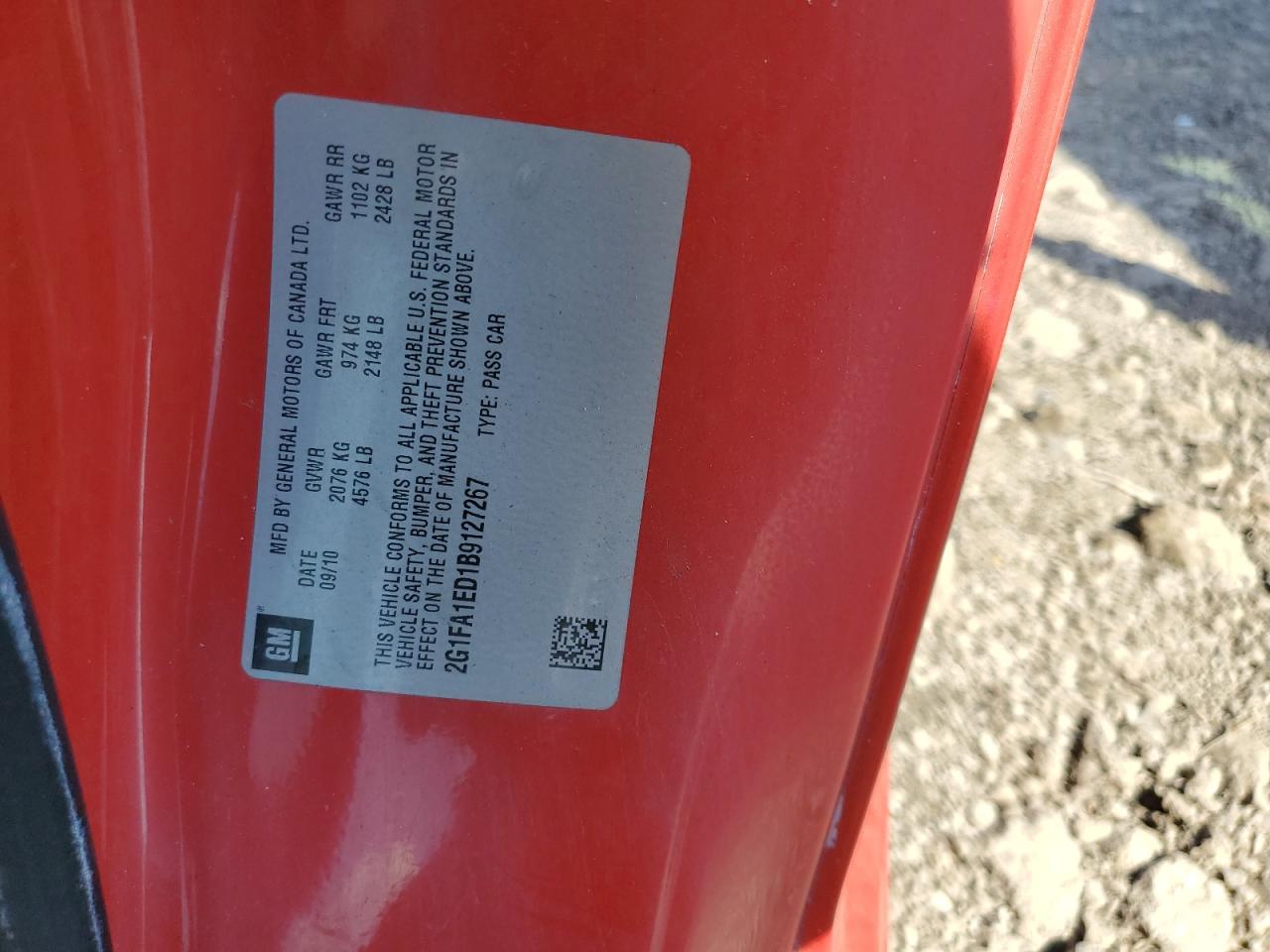 2011 Chevrolet Camaro Ls VIN: 2G1FA1ED1B9127267 Lot: 82192365