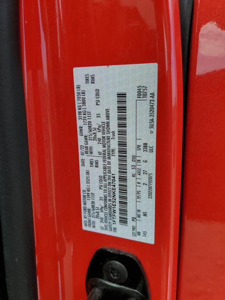 2022 Ford F150 Supercrew VIN: 1FTFW1E52NKE47041 Lot: 82490695