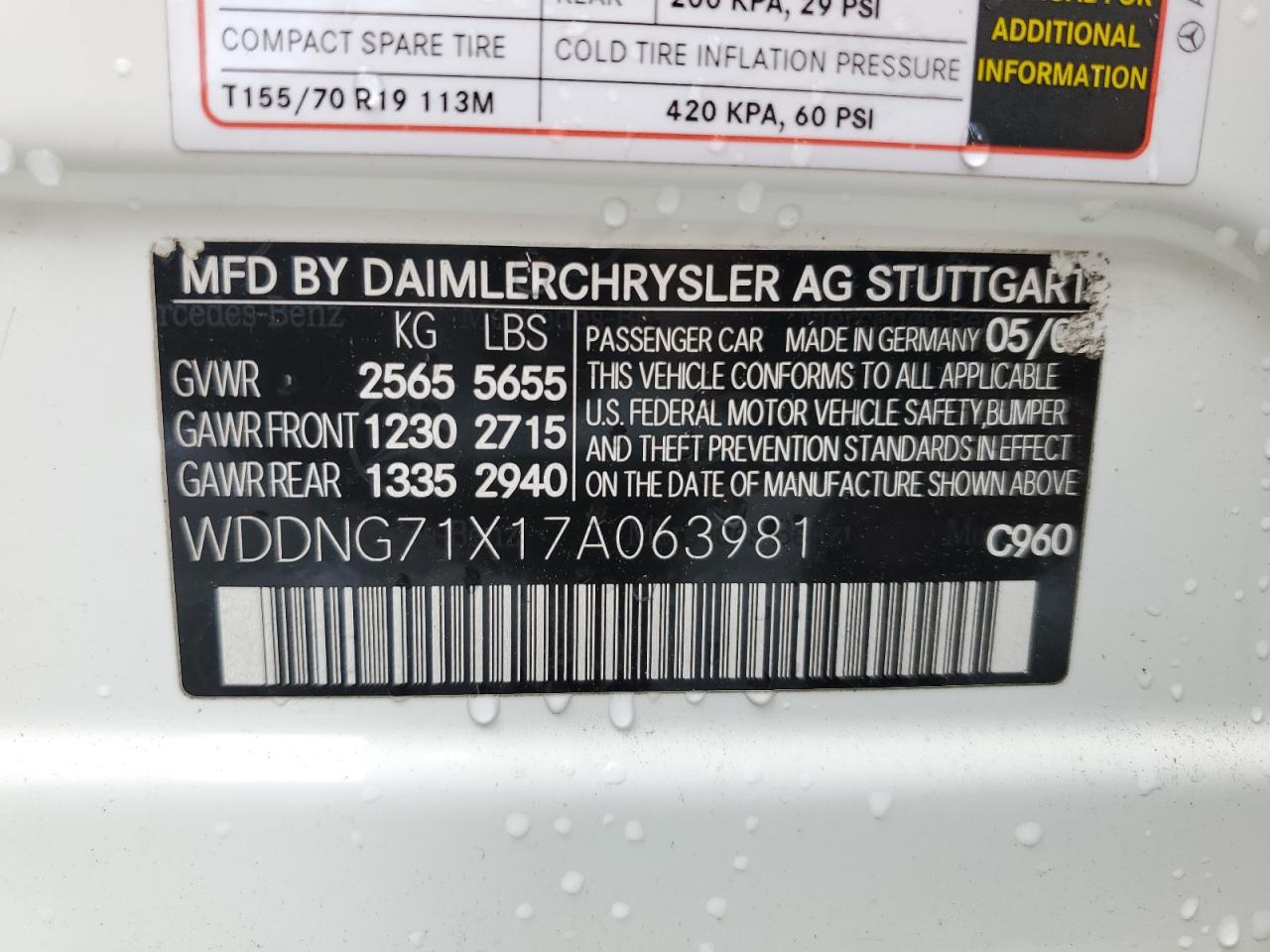 2007 Mercedes-Benz S 550 VIN: WDDNG71X17A063981 Lot: 86537805