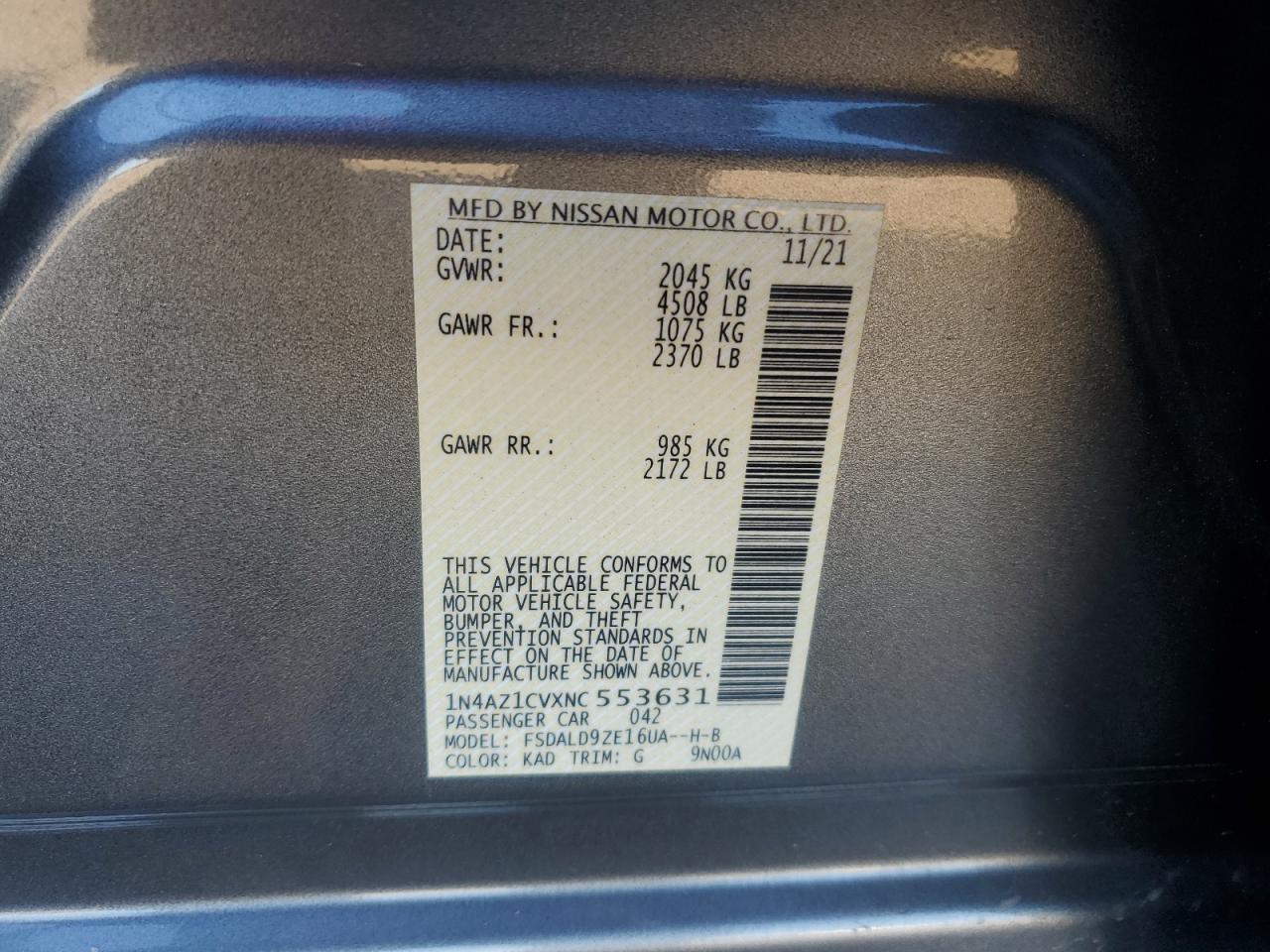 2022 Nissan Leaf Sv VIN: 1N4AZ1CVXNC553631 Lot: 82587865
