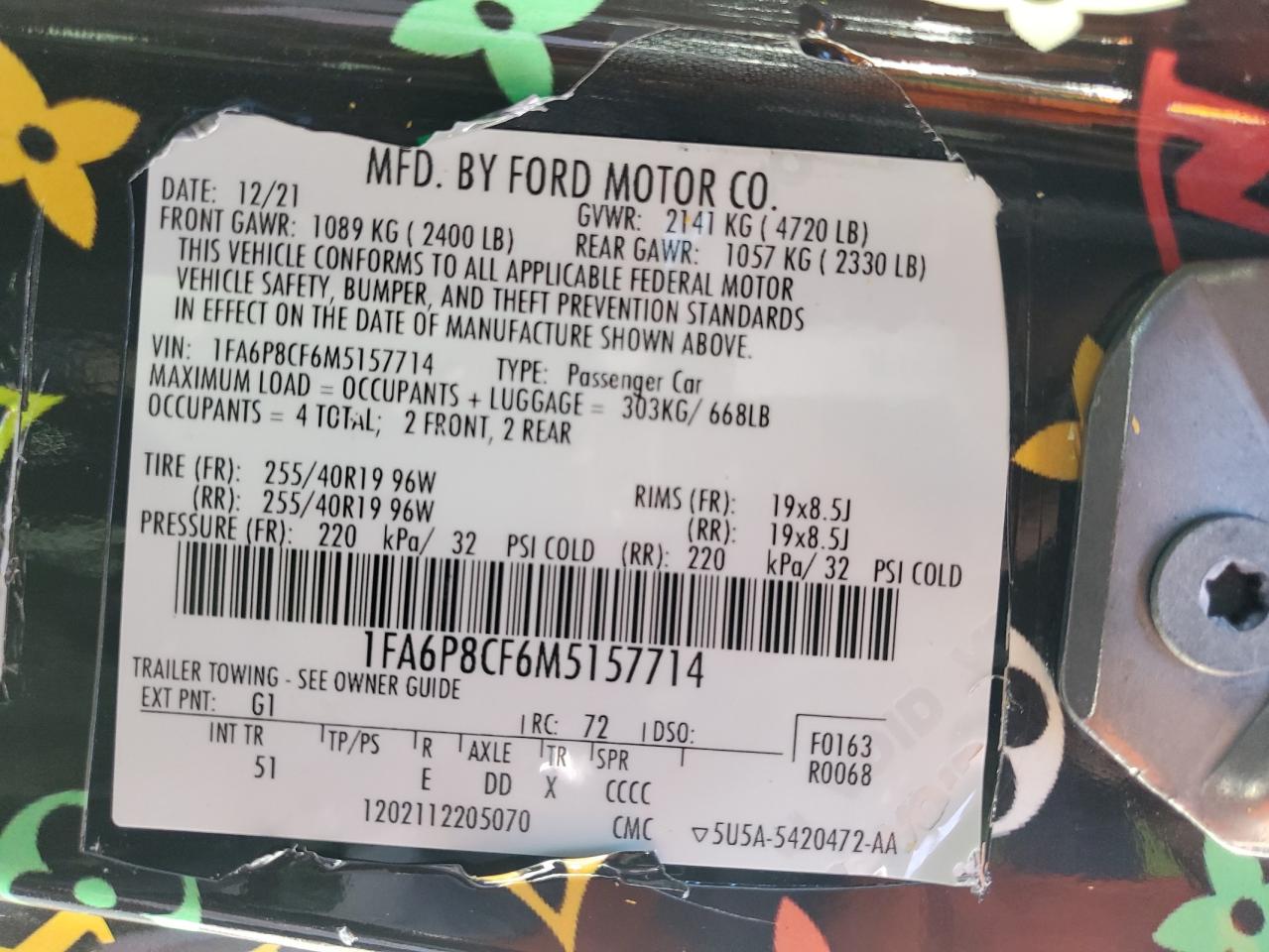 2021 Ford Mustang Gt VIN: 1FA6P8CF6M5157714 Lot: 89501835