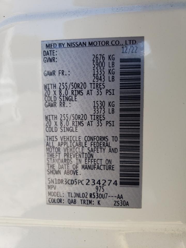 2023 Nissan Pathfinder Sl VIN: 5N1DR3CD5PC234274 Lot: 85093155