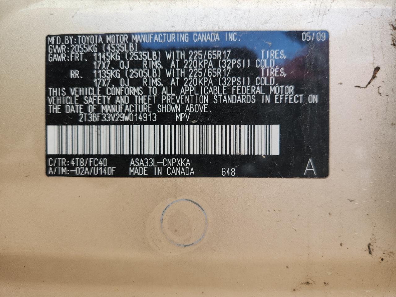 2009 Toyota Rav4 VIN: 2T3BF33V29W014913 Lot: 82002445