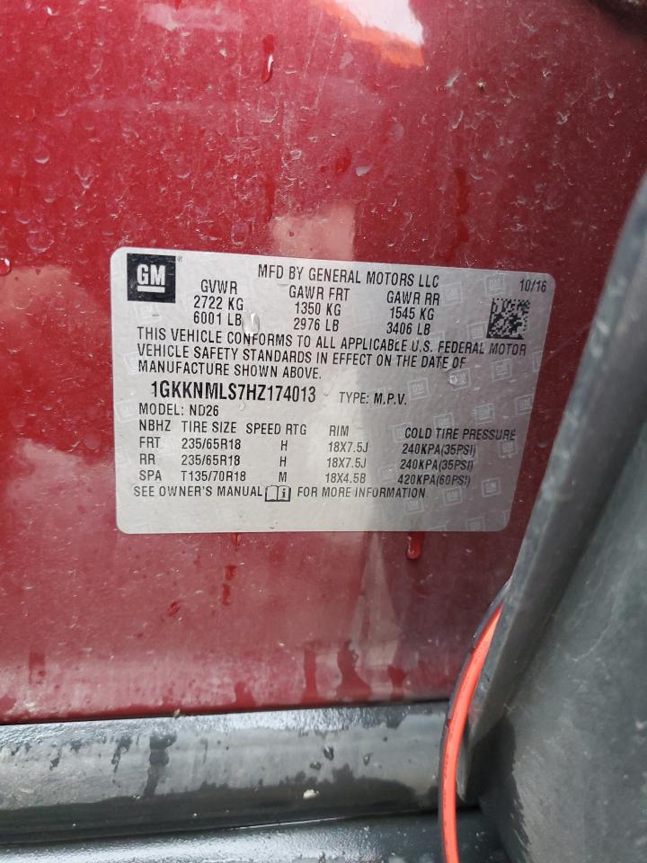 2017 GMC Acadia Slt-1 VIN: 1GKKNMLS7HZ174013 Lot: 90604775