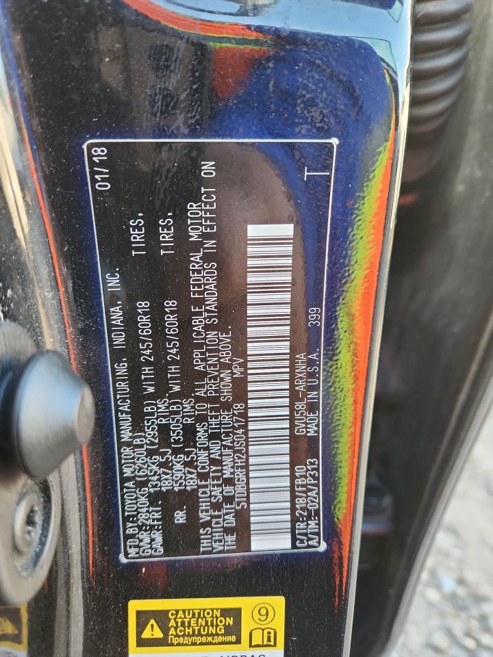 2018 Toyota Highlander Hybrid VIN: 5TDBGRFH2JS041718 Lot: 85552645