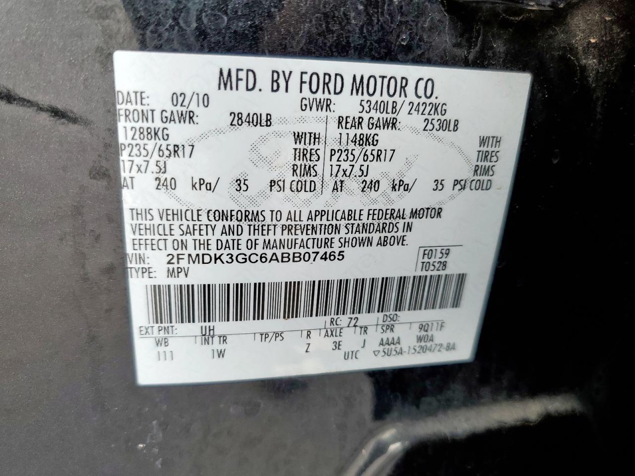 2010 Ford Edge Se VIN: 2FMDK3GC6ABB07465 Lot: 85653925