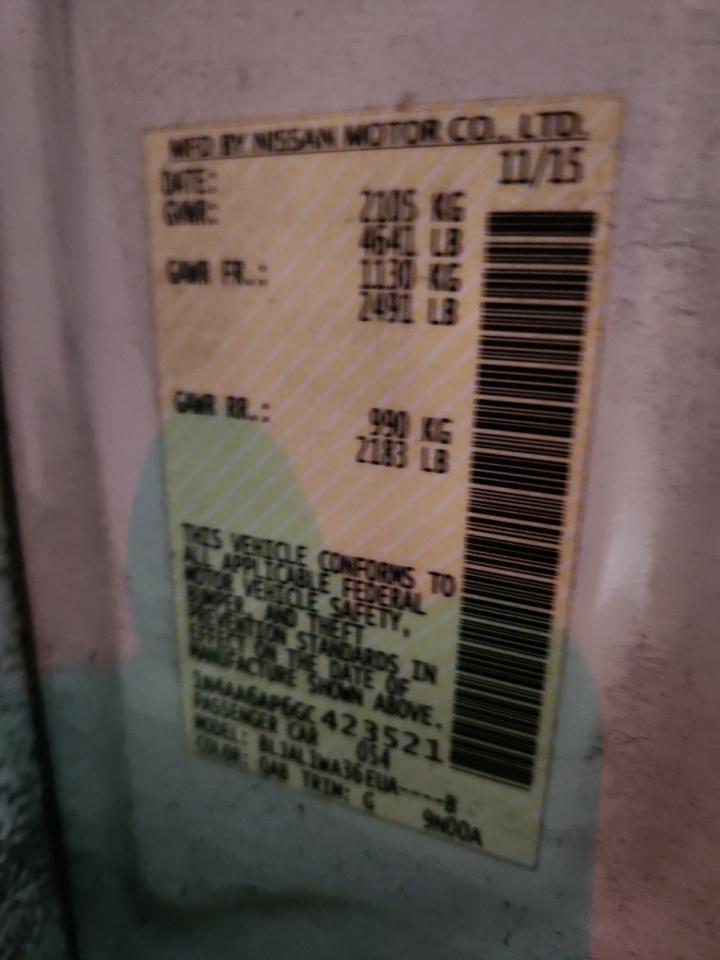 2016 Nissan Maxima 3.5S VIN: 1N4AA6AP6GC423521 Lot: 86332035