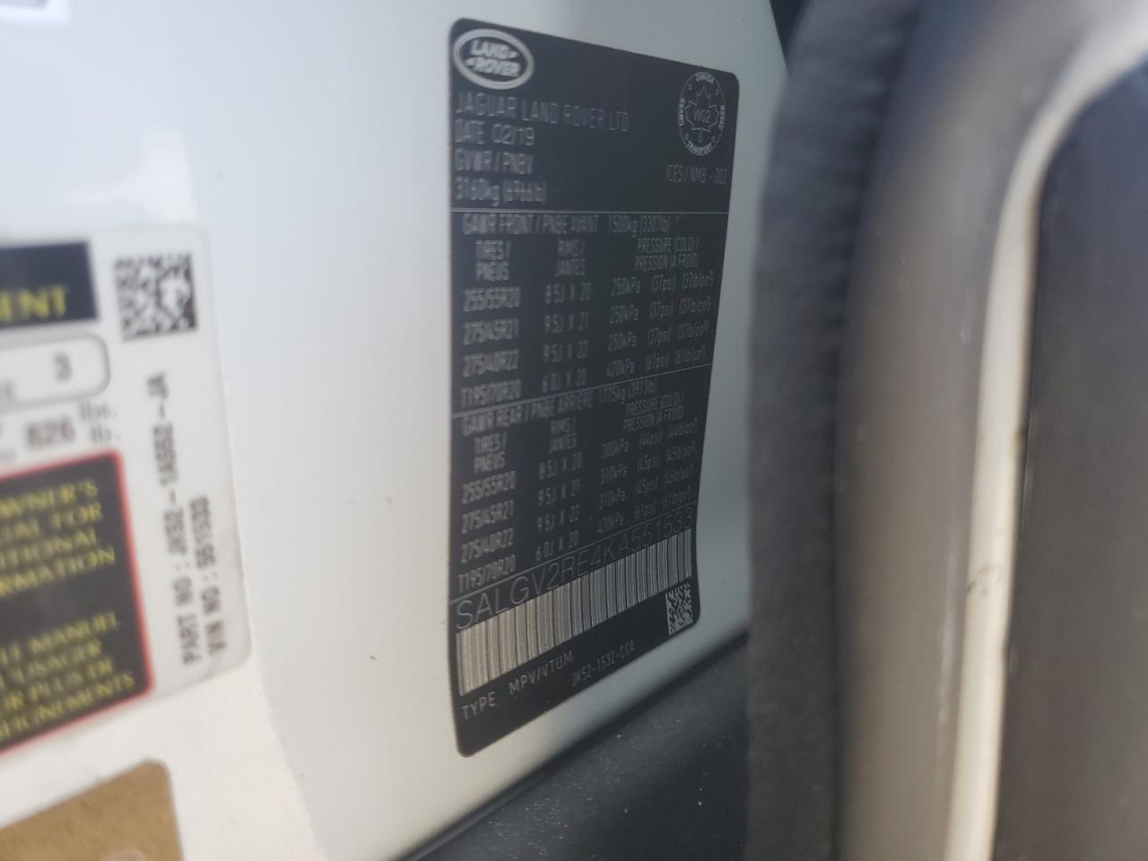 2019 Land Rover Range Rover Autobiography VIN: SALGV2RE4KA551533 Lot: 89713945