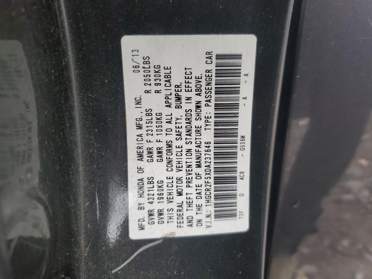 2013 Honda Accord Sport VIN: 1HGCR2F5XDA237646 Lot: 86492005