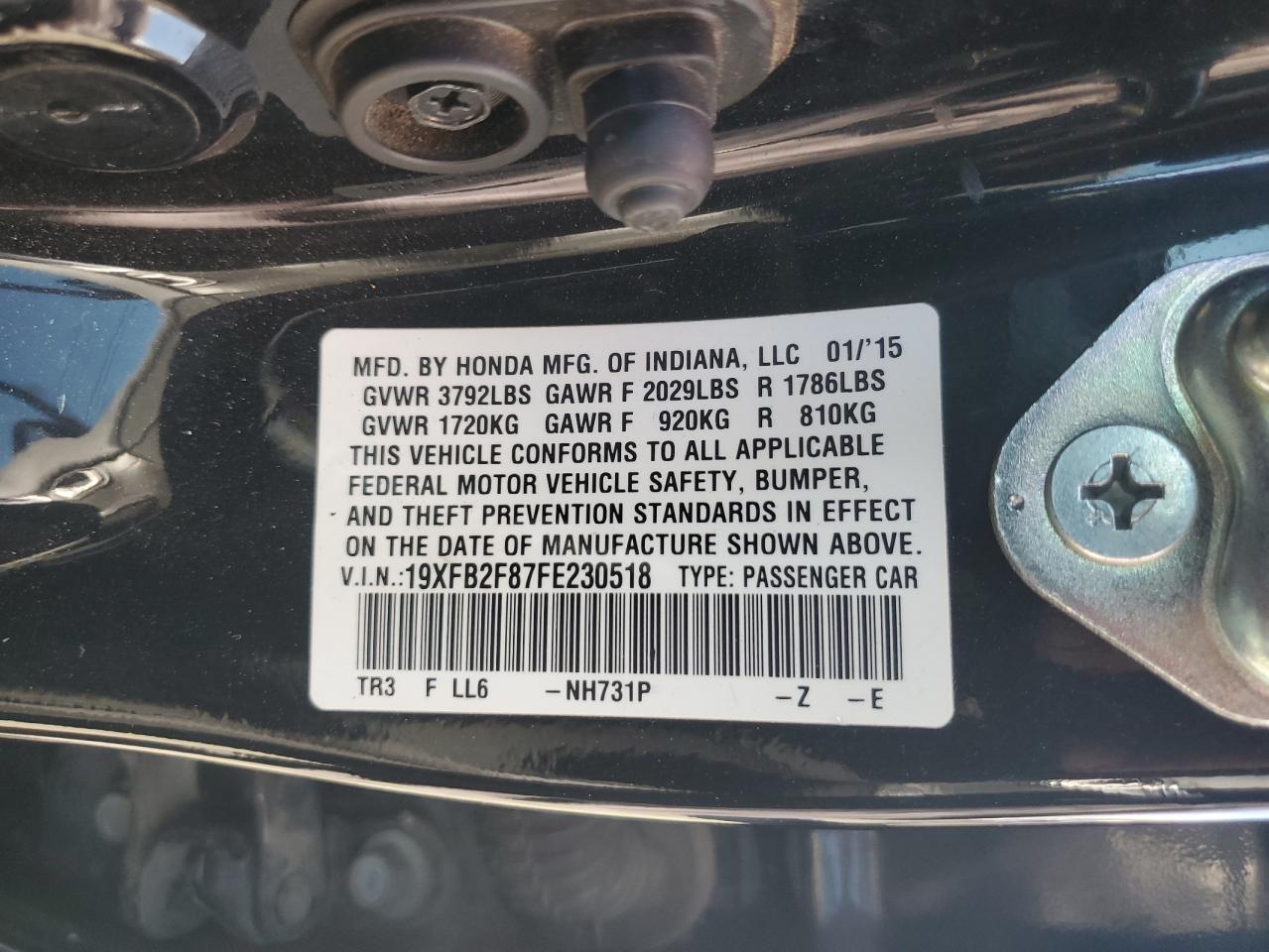 2015 Honda Civic Ex VIN: 19XFB2F87FE230518 Lot: 84543585