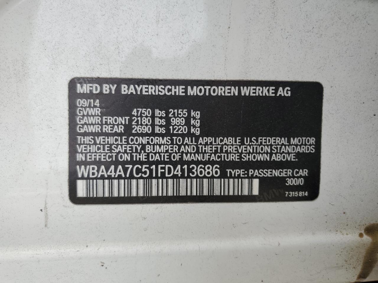 2015 BMW 428 Xi Gran Coupe VIN: WBA4A7C51FD413686 Lot: 84869395