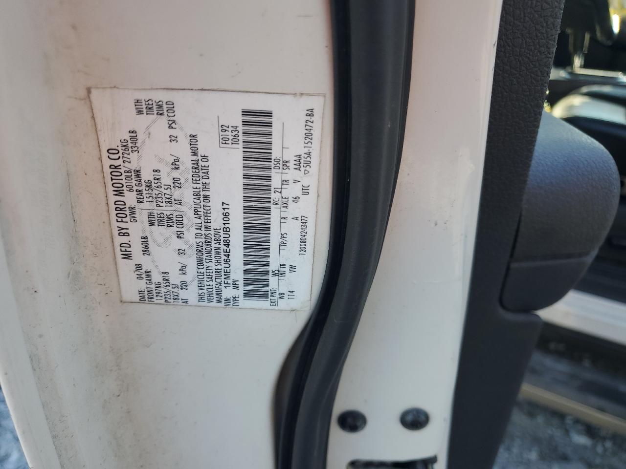 2008 Ford Explorer Eddie Bauer VIN: 1FMEU64E48UB10617 Lot: 87127075