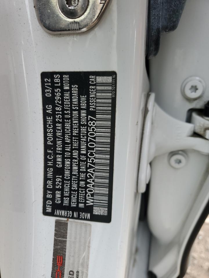 2012 Porsche Panamera 2 VIN: WP0AA2A75CL070587 Lot: 81992145