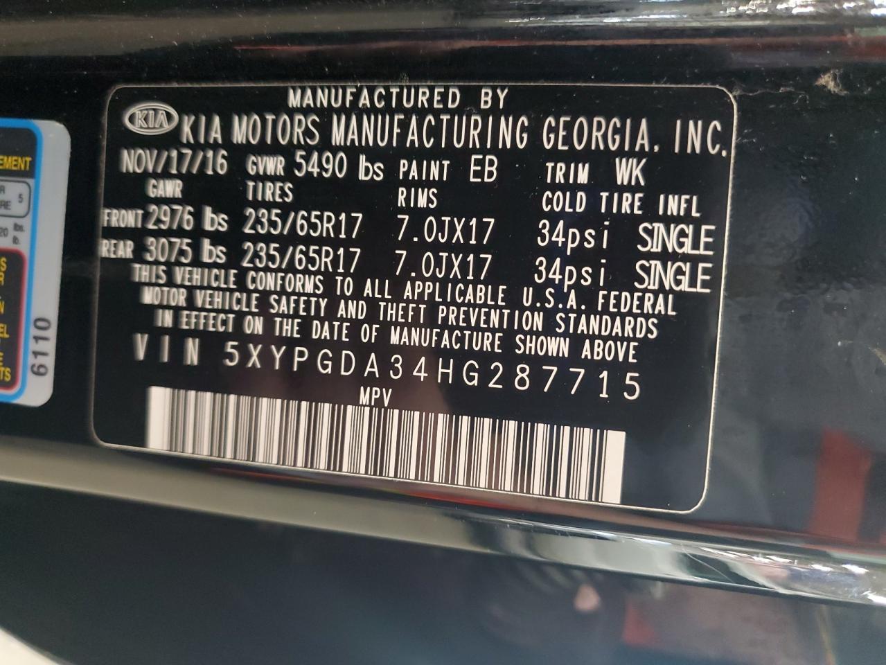 2017 Kia Sorento Lx VIN: 5XYPGDA34HG287715 Lot: 84724685