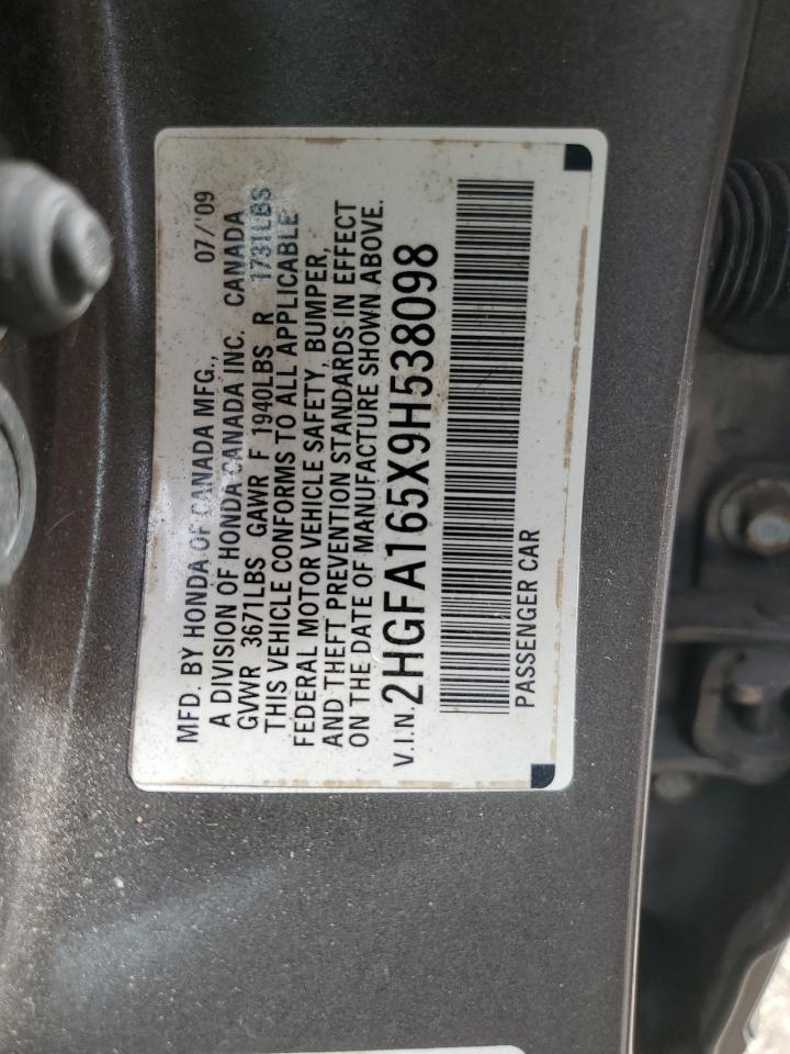 2009 Honda Civic Lx VIN: 2HGFA165X9H538098 Lot: 84927735