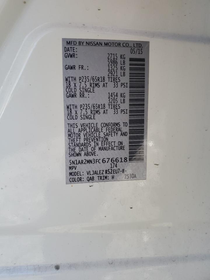 2015 Nissan Pathfinder S VIN: 5N1AR2MN3FC676618 Lot: 85287655