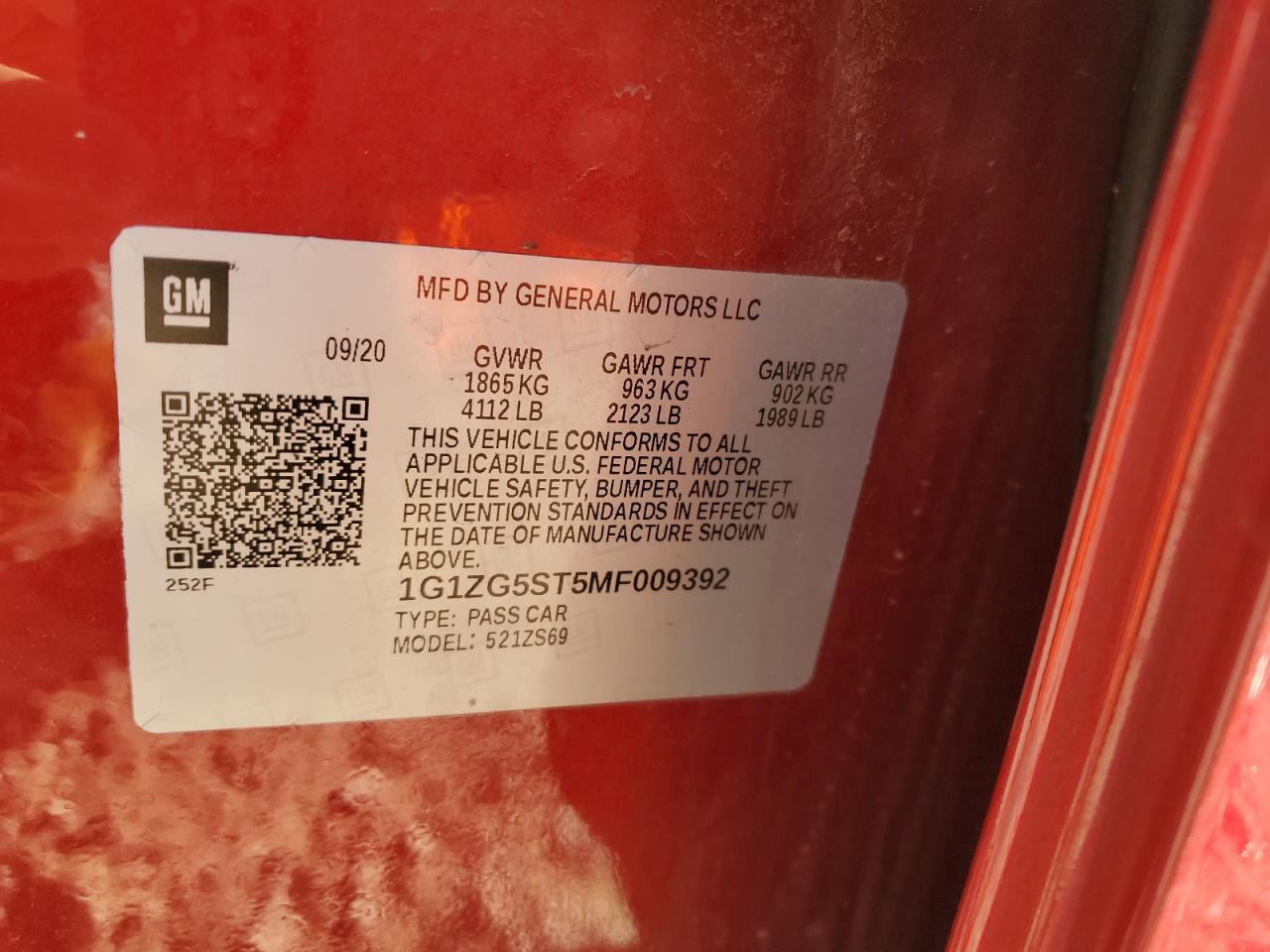 2021 Chevrolet Malibu Rs VIN: 1G1ZG5ST5MF009392 Lot: 84949535