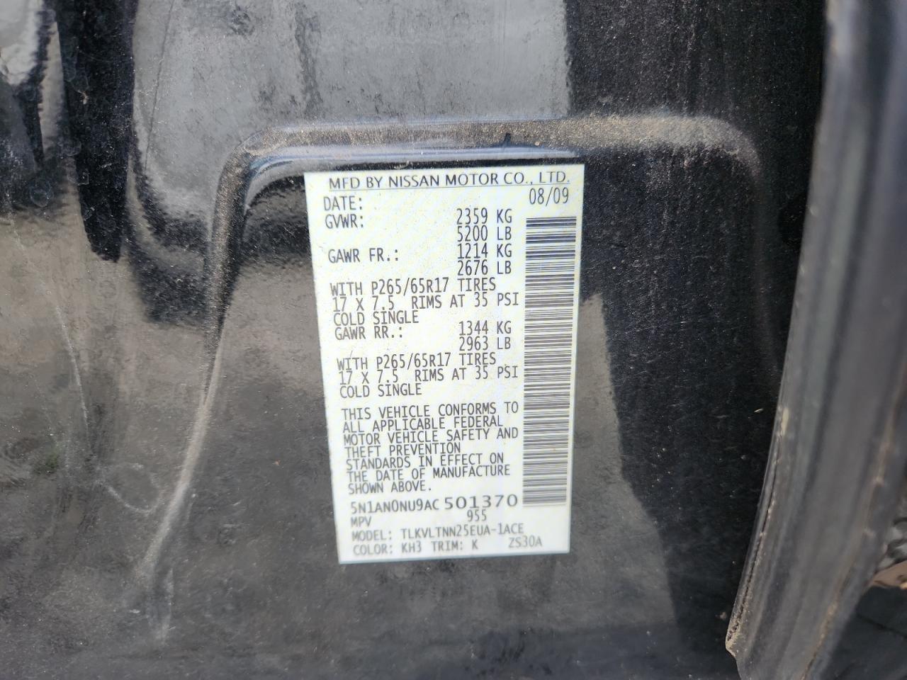 2010 Nissan Xterra Off Road VIN: 5N1AN0NU9AC501370 Lot: 82225235