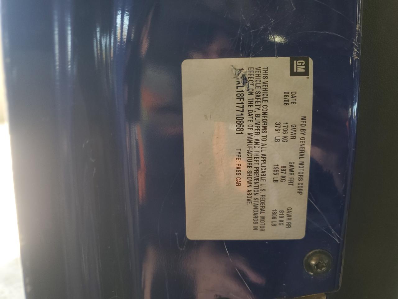 2007 Chevrolet Cobalt Lt VIN: 1G1AL18F177108681 Lot: 90581675