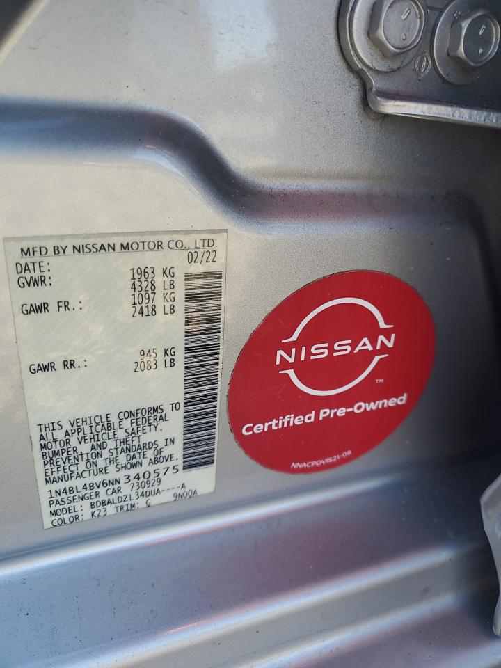 2022 Nissan Altima S VIN: 1N4BL4BV6NN340575 Lot: 82596355