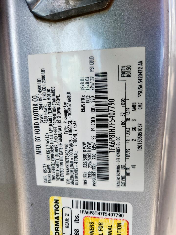 2015 Ford Mustang VIN: 1FA6P8TH7F5407790 Lot: 85773585