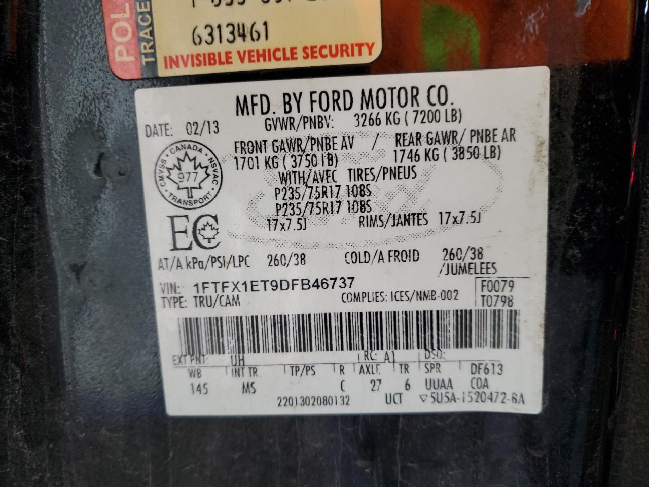 2013 Ford F150 Super Cab VIN: 1FTFX1ET9DFB46737 Lot: 82757675