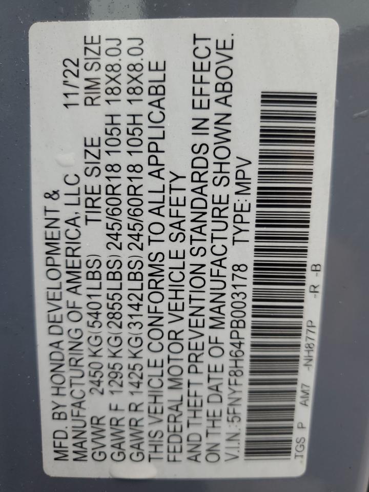 2023 Honda Passport Trail Sport VIN: 5FNYF8H64PB003178 Lot: 86158365