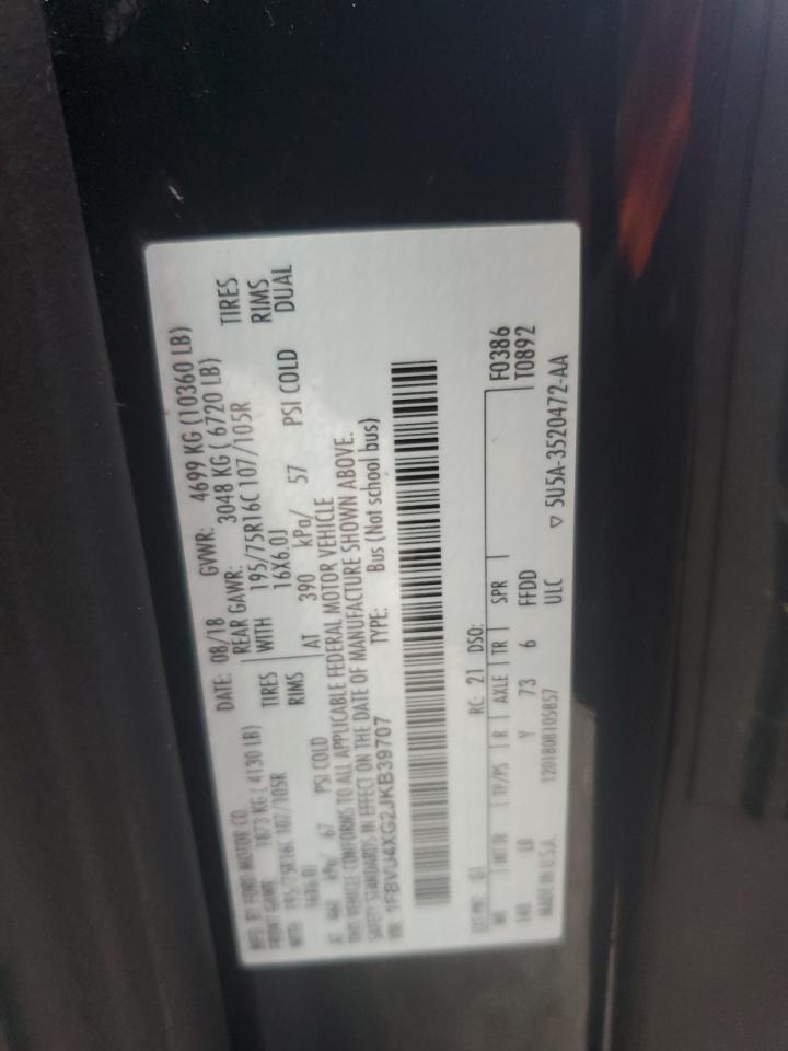 2018 Ford Transit T-350 Hd VIN: 1FBVU4XG2JKB39707 Lot: 89658135