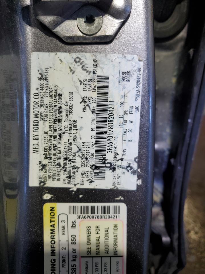 2013 Ford Fusion Se VIN: 3FA6P0H78DR204211 Lot: 85595715